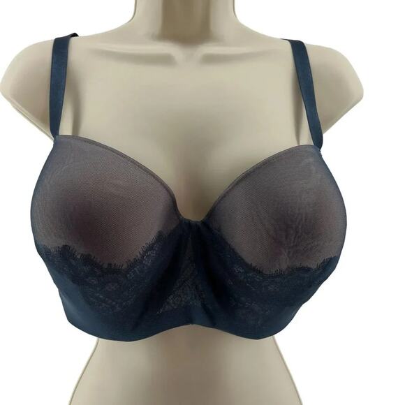ThirdLove Eyelash Lace Demi Bra Darkest Teal 40D - Picture 2 of 8
